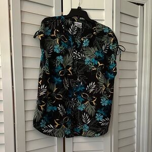 Bon Worth Black and Blue Floral Button Down Shirt